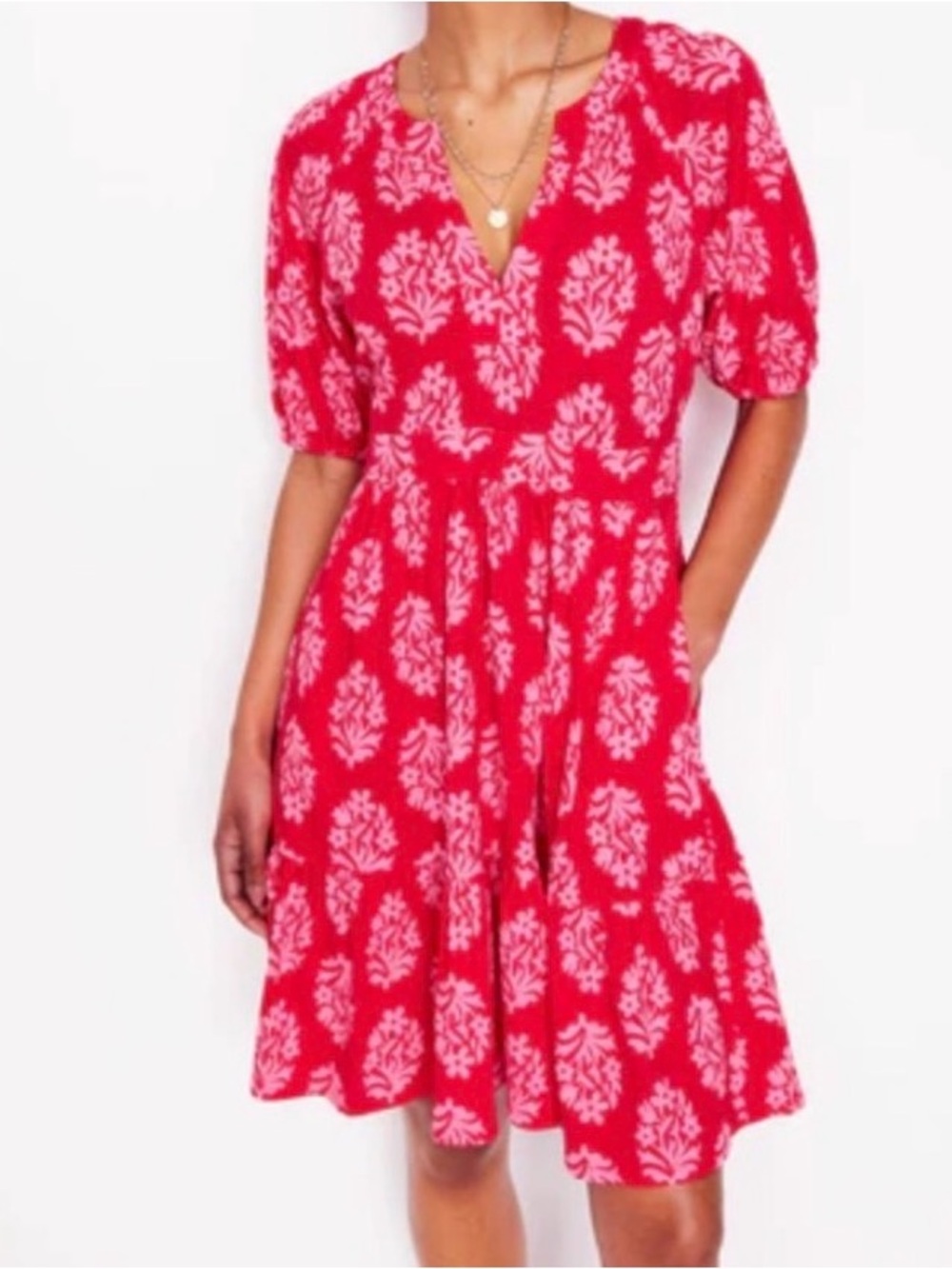 Boden Piper Short Jersey Dress in Poppy Posy Red Floral